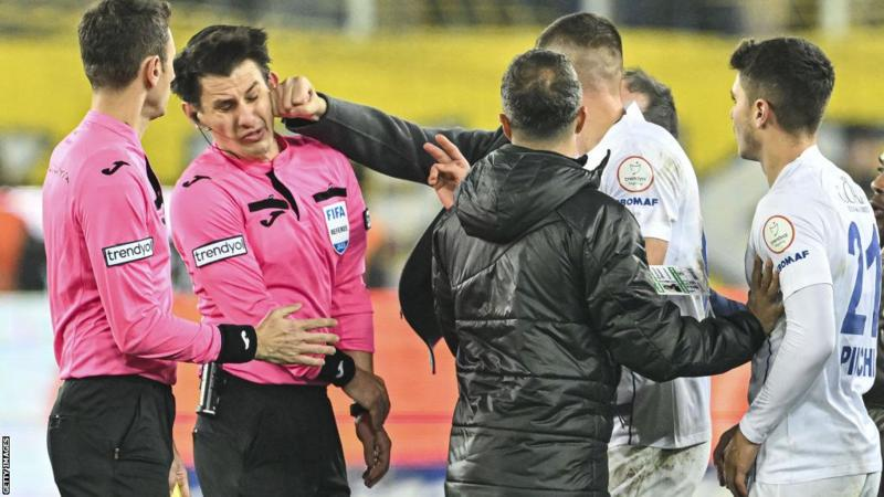 Why did the player get removed from the game Club president hits referee!
