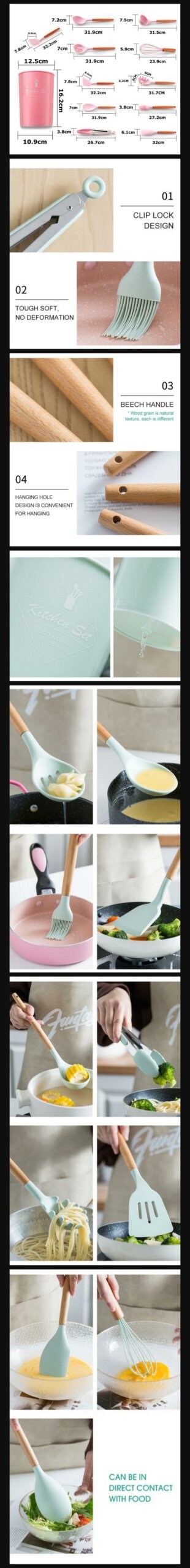 12 Pieces Silicone Spoon Set